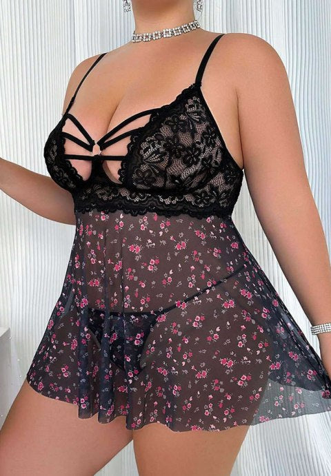 Noir Romance Babydoll Set (Plus Size)