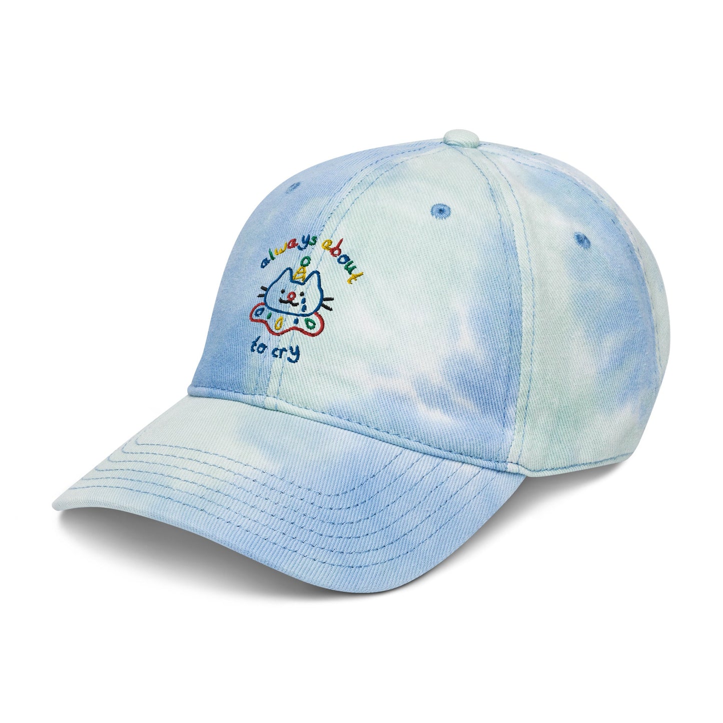 About to Cry Clown Cat Embroidered Tie dye hat