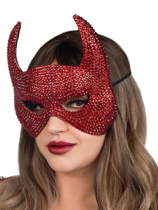 Rhinestone Devil Mask - Red (One Size)