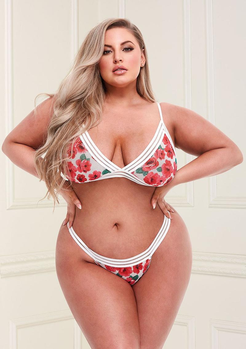 White Floral and Lace Bra Set-Open Back Panty