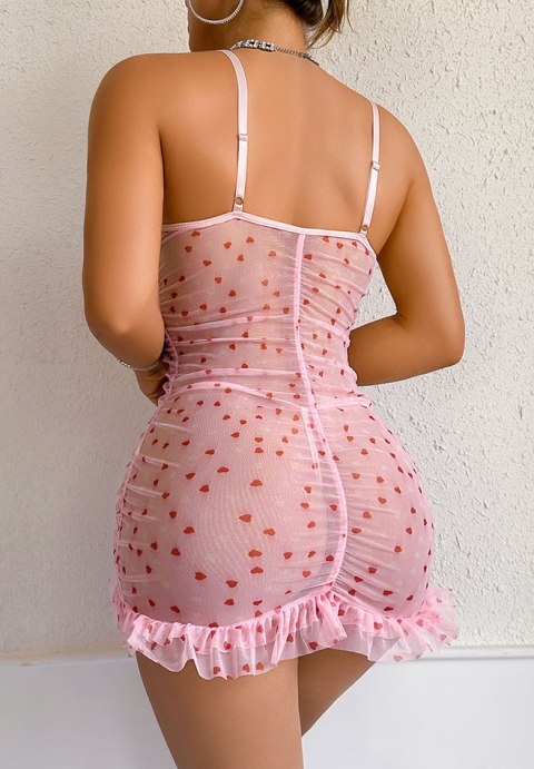 Playful Pink Heart Print Chemise