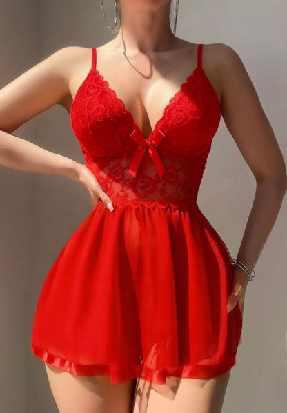 Deep V-Neck Red Floral  Nightdress