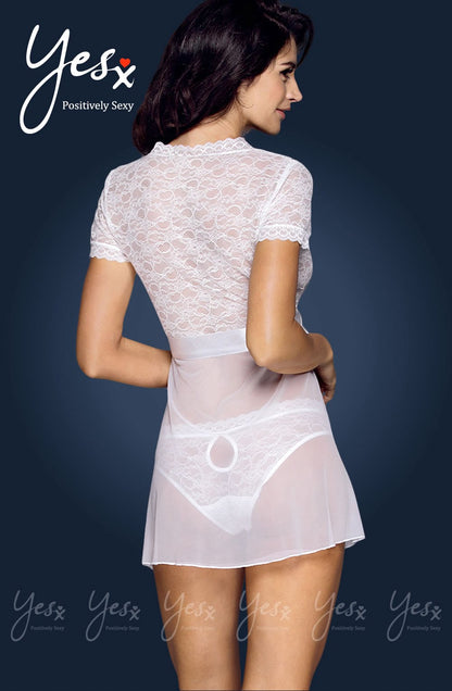 Elegant 3-Piece Gown Set with Panty and Belt (White)