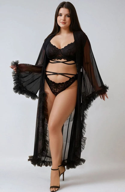 Mesh Ruffled Long Robe