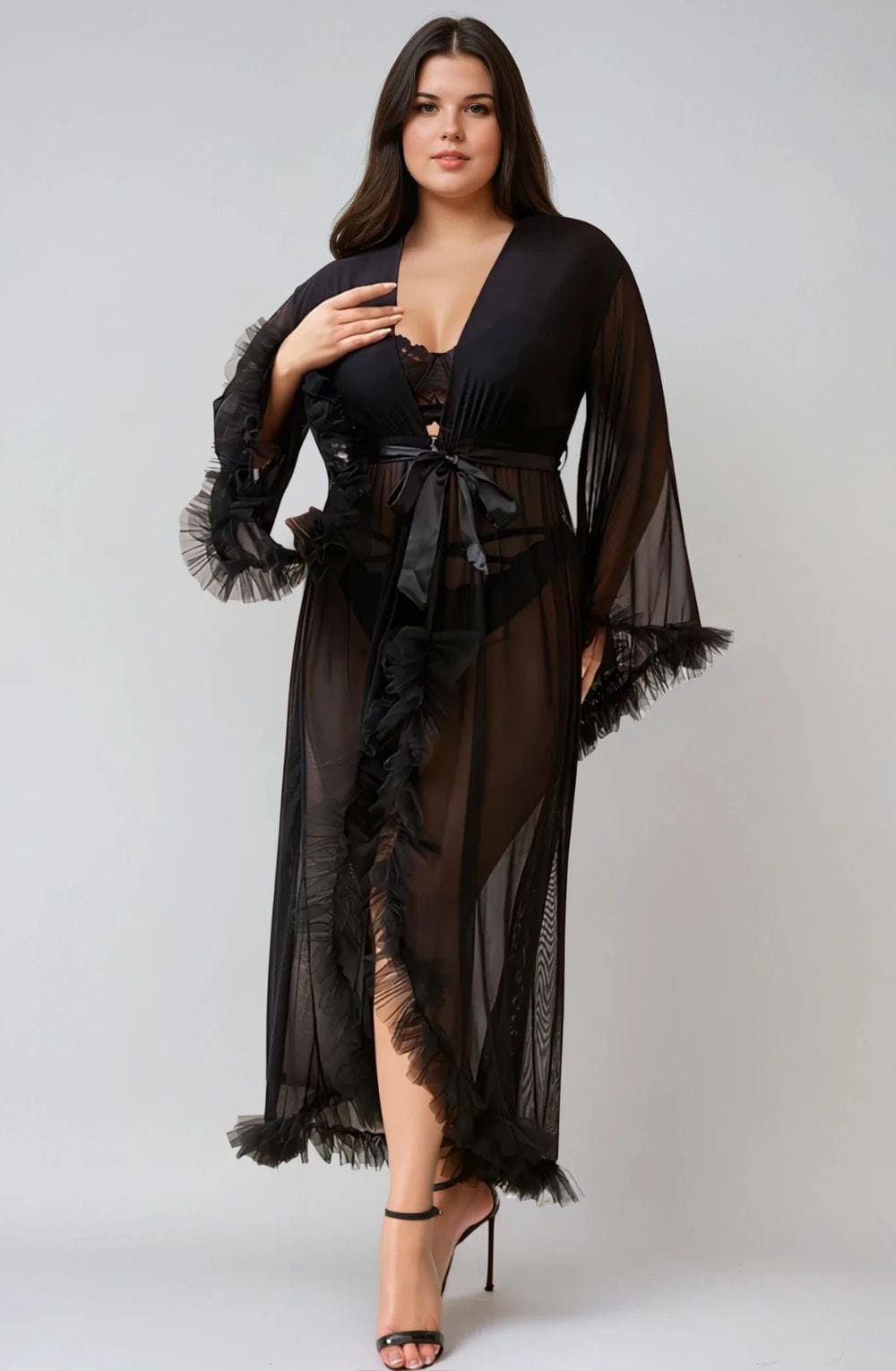 Mesh Ruffled Long Robe
