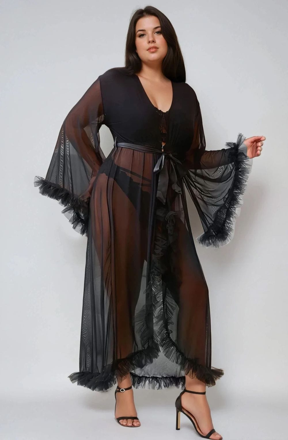 Mesh Ruffled Long Robe