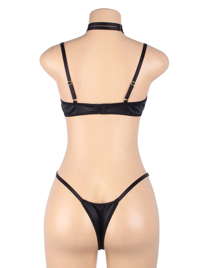 Hollow Cut Halter Bra Set