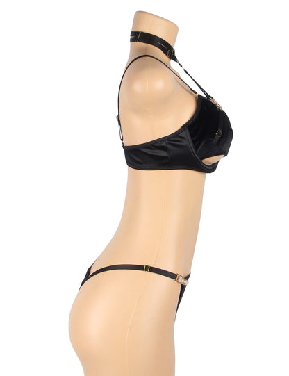 Hollow Cut Halter Bra Set