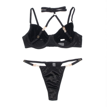 Hollow Cut Halter Bra Set