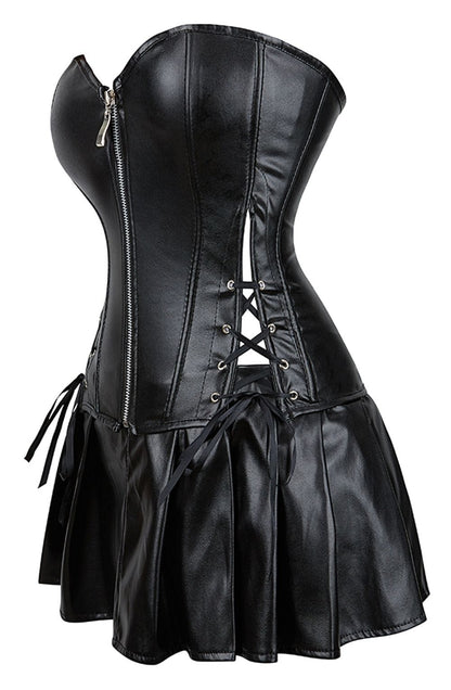 Faux Leather Corset & Skirt Set