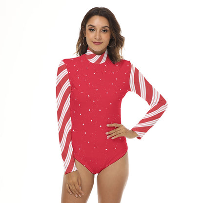 Sparkly Candy Cane Turtleneck Long Sleeve Adult Onesie