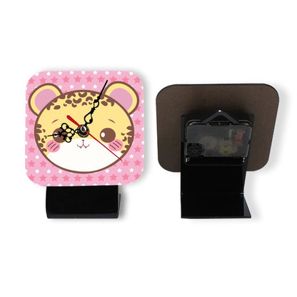 Pink Blushy Cheetah Wood Clock