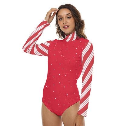 Sparkly Candy Cane Turtleneck Long Sleeve Adult Onesie