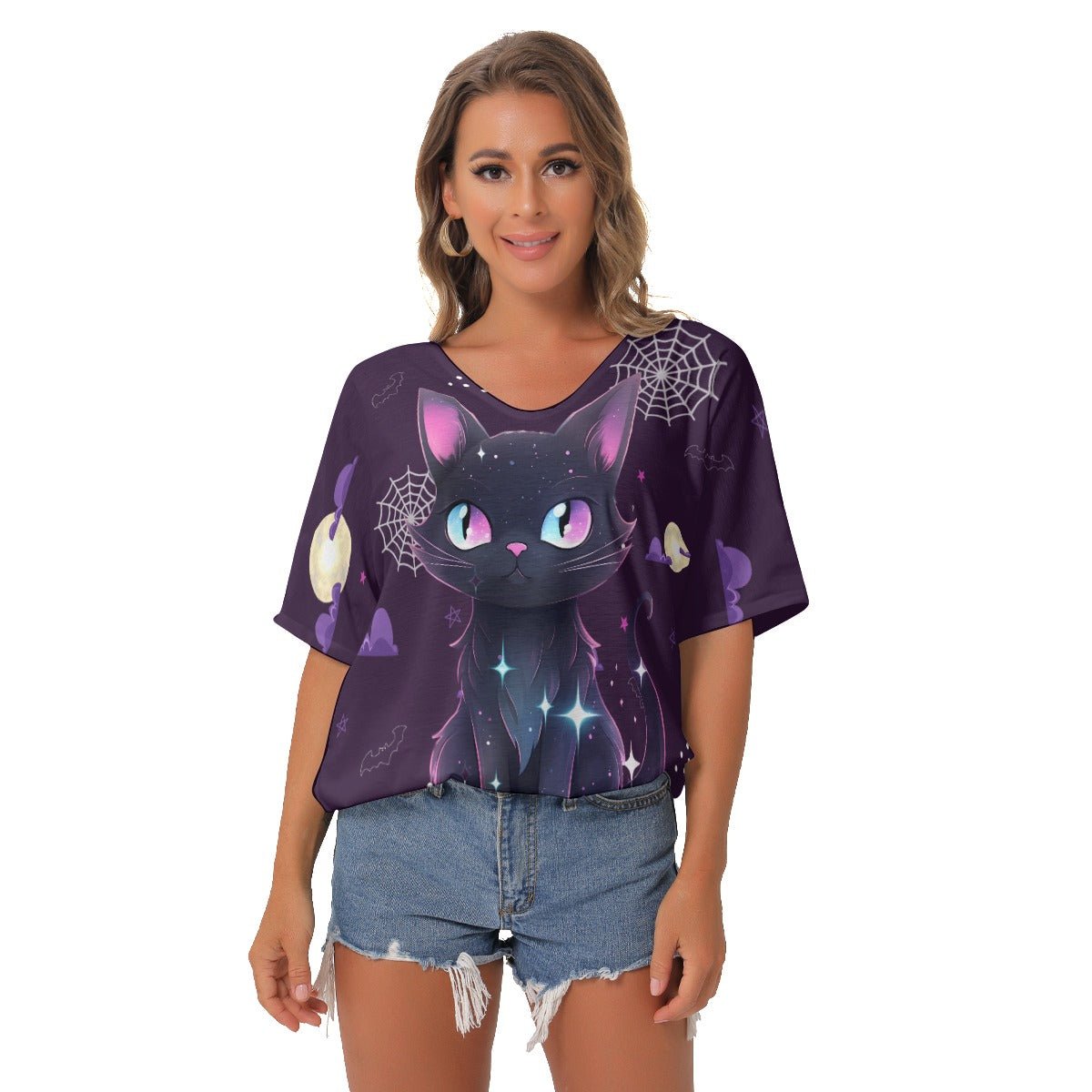 Magical Kitty Purple Graphic Top White