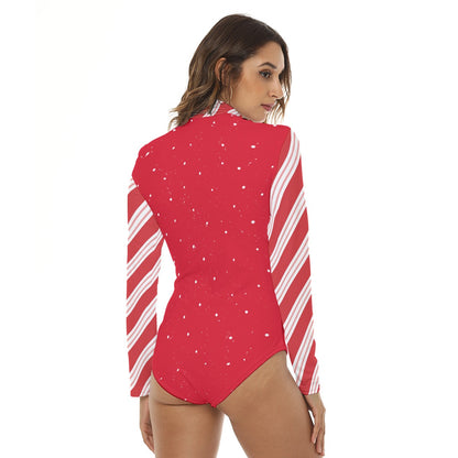 Sparkly Candy Cane Turtleneck Long Sleeve Adult Onesie