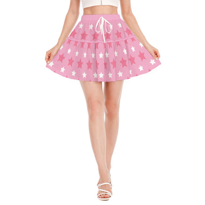 Pink Stars Ruffle Skater Mini Skirt