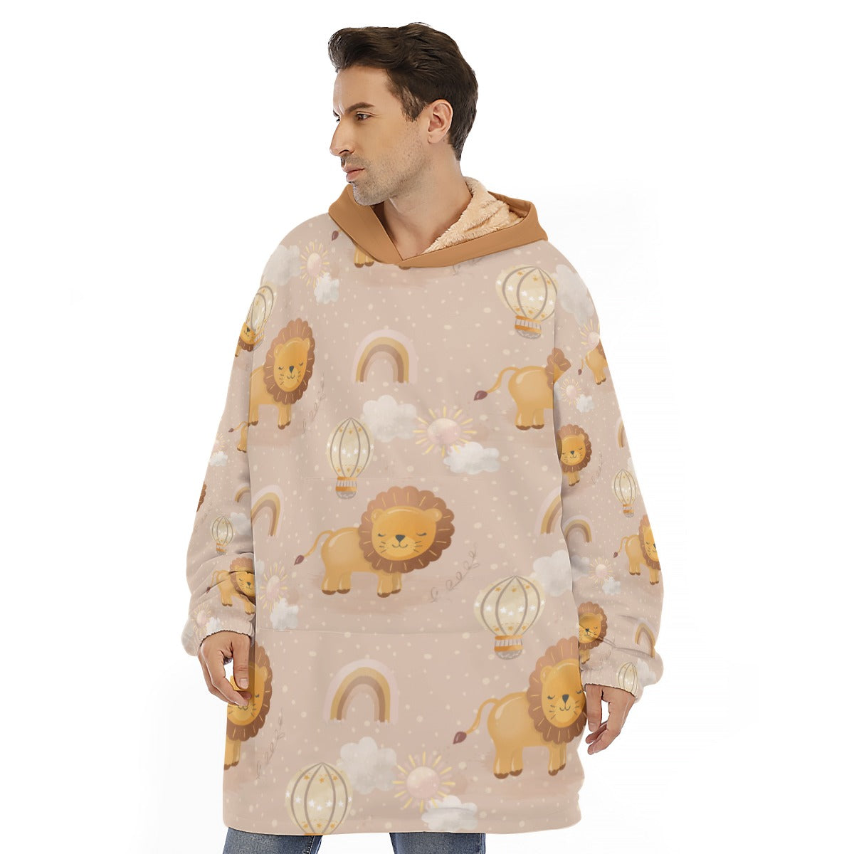 Cute Lion Unisex Fleece Hoodie Blanket