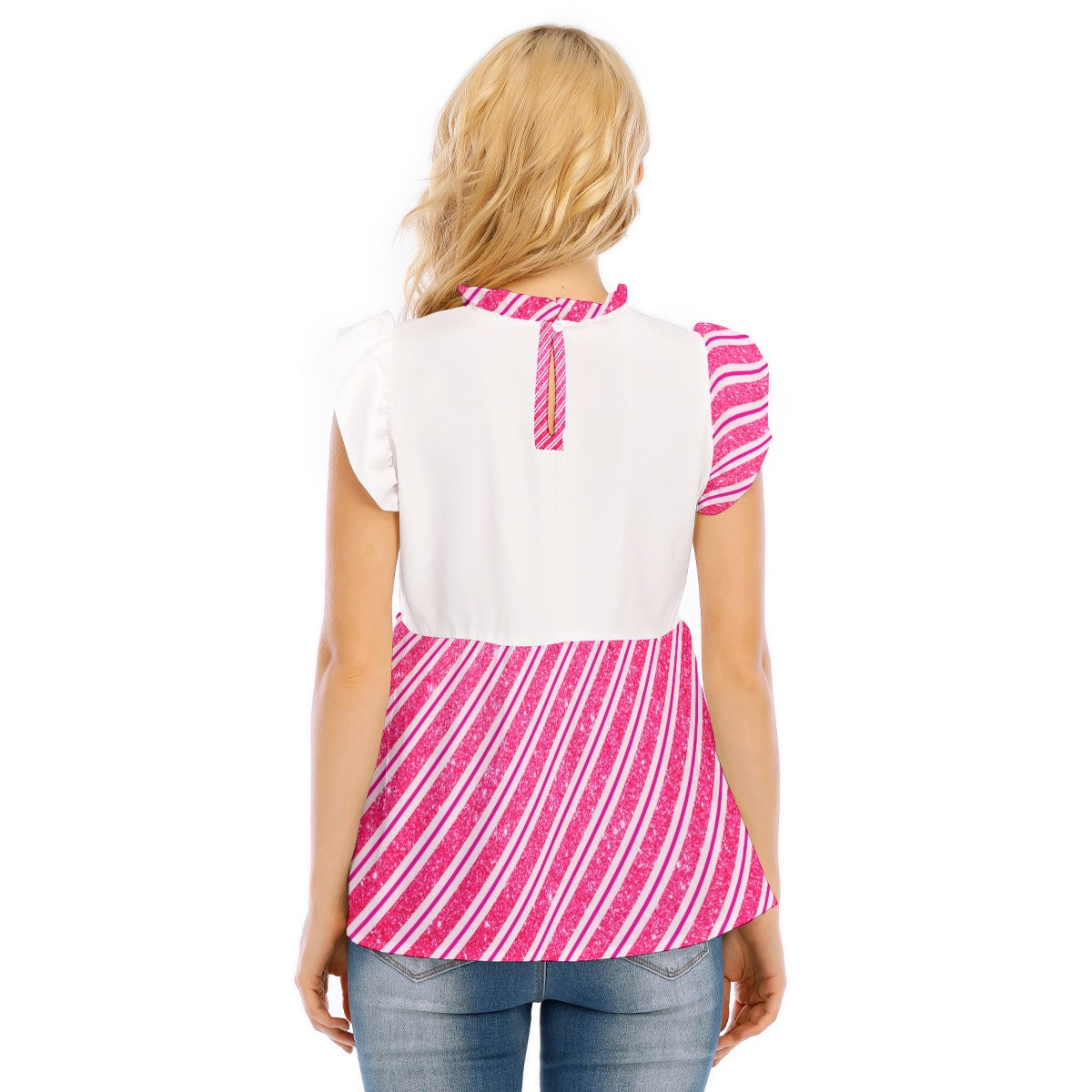 Pink Candy Cane Gnome Ruffle Blouse