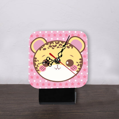 Pink Blushy Cheetah Wood Clock