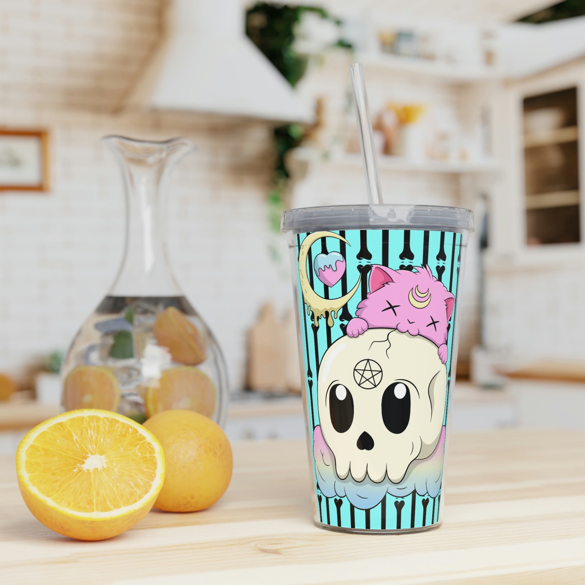 Kawaii Pastel Goth Kitty Skull Tumbler 20oz Transparent