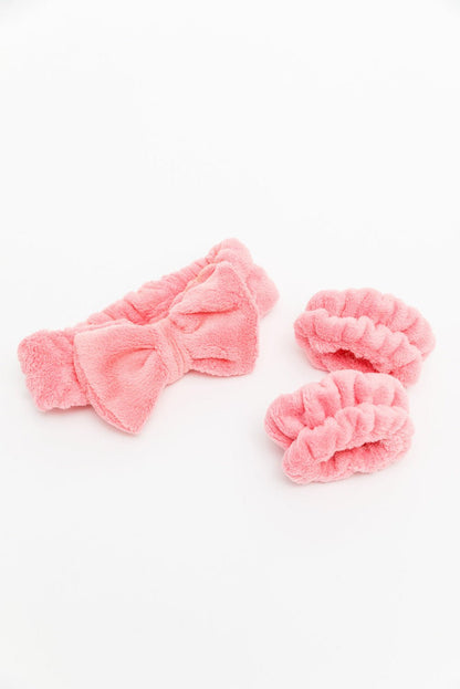 Pink Cute Flannel Bow Headband Set