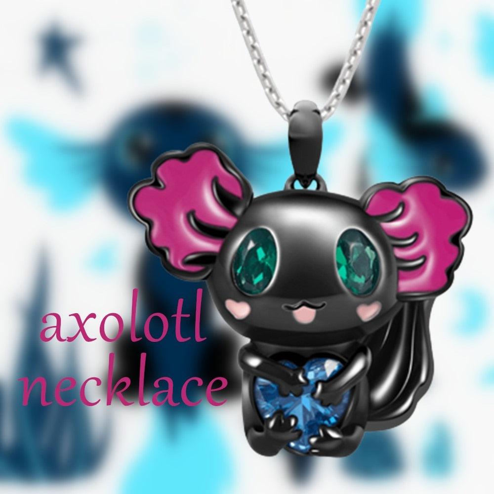 Pretty Axolotl Heart Rhinestone Necklace