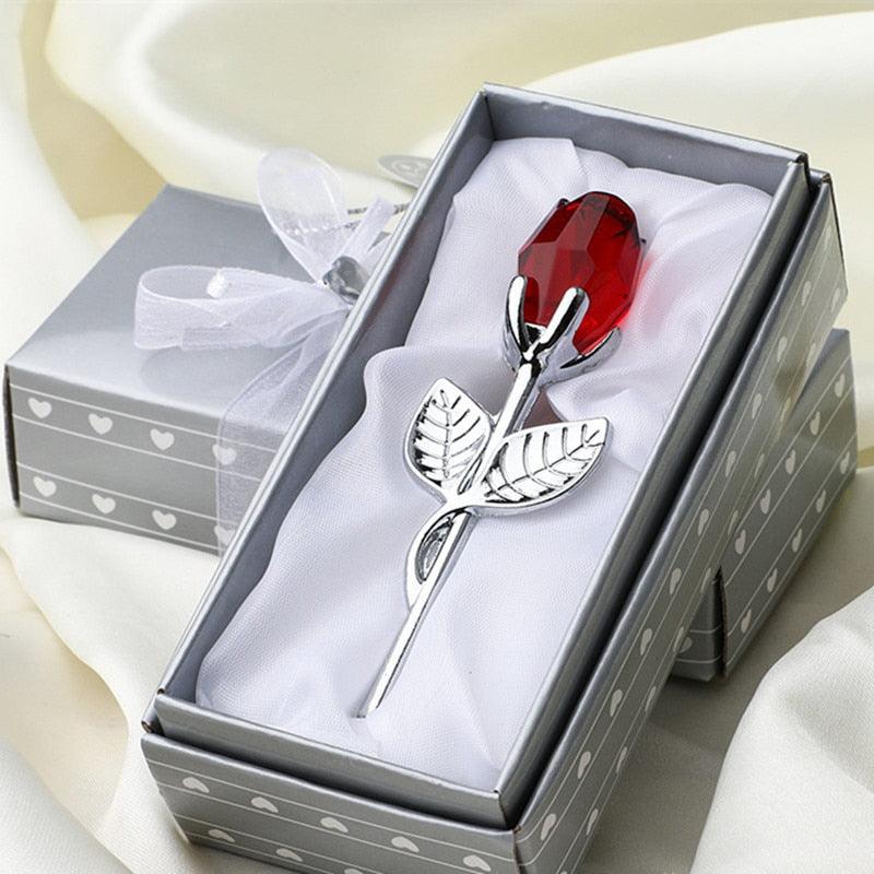 Valentines Day Gift Crystal Glass Rose red silver--box