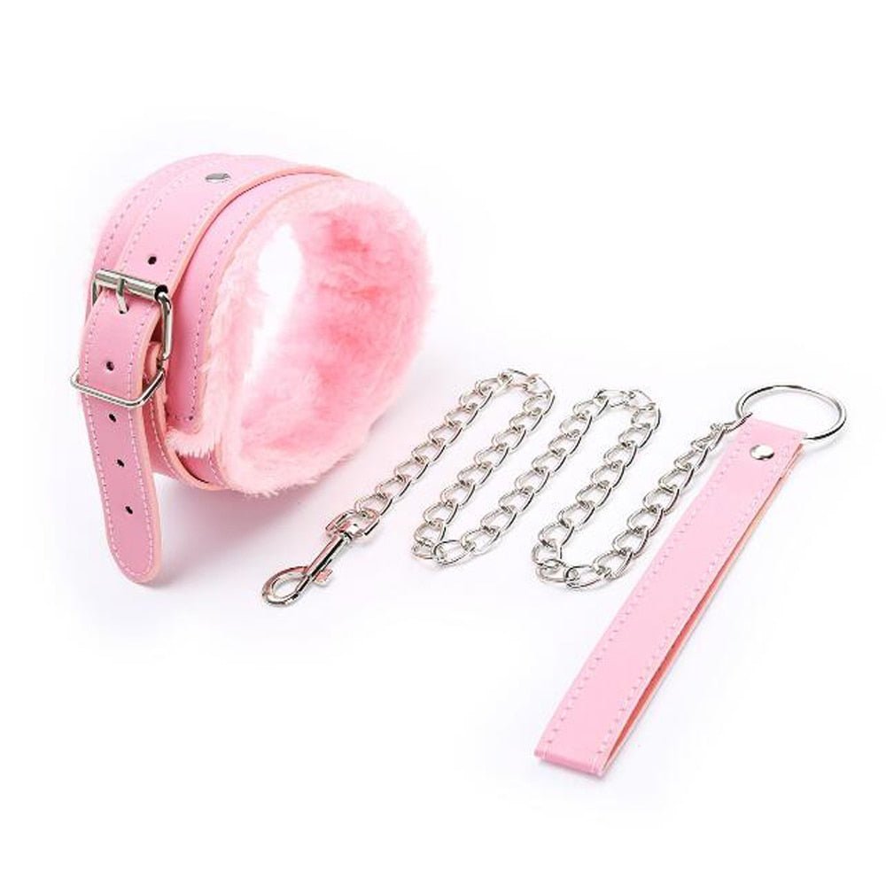 Pretty Pink Fluffy Collar + Leash Set