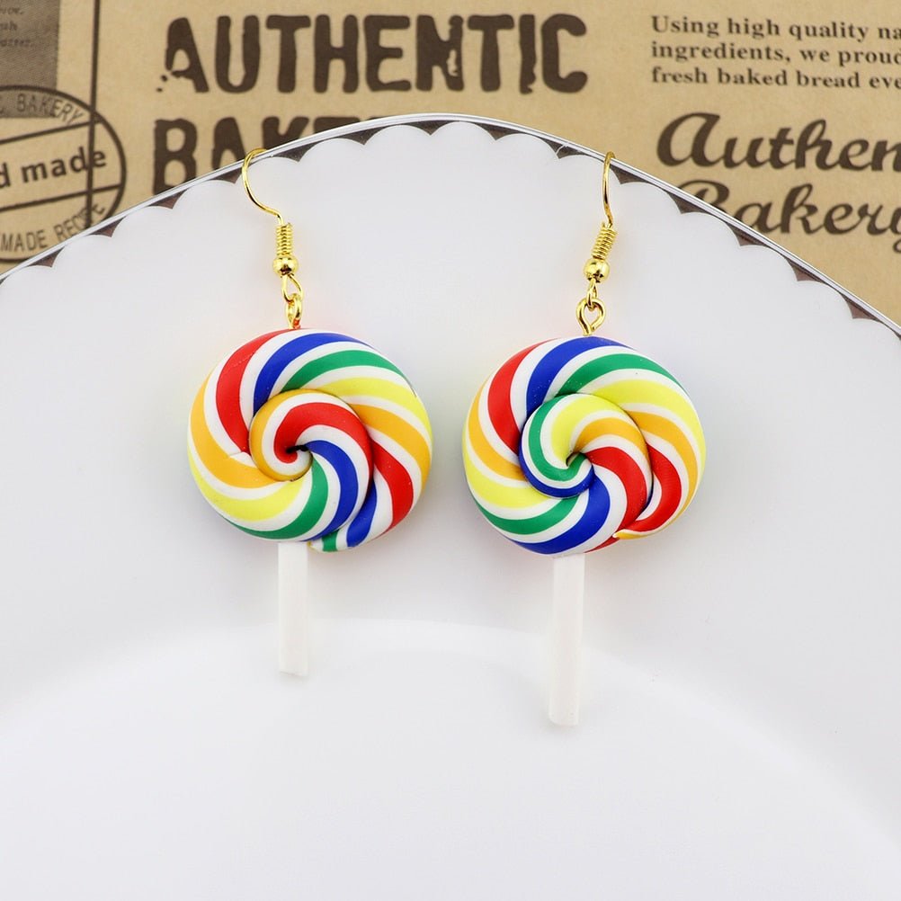 Rainbow Lollipop Drop Earrings gold E
