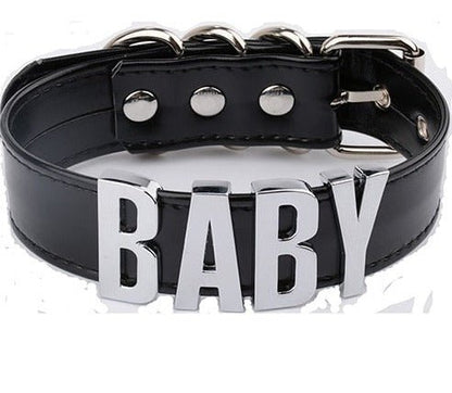 Kawaii 'Baby' Leather Collar Imitation Rhodium Plated