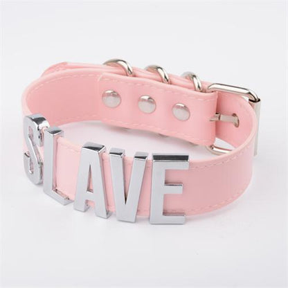 Pastel Pink 'Slave' Collar Pink Silver