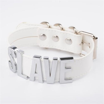 Pastel Pink 'Slave' Collar White Silver