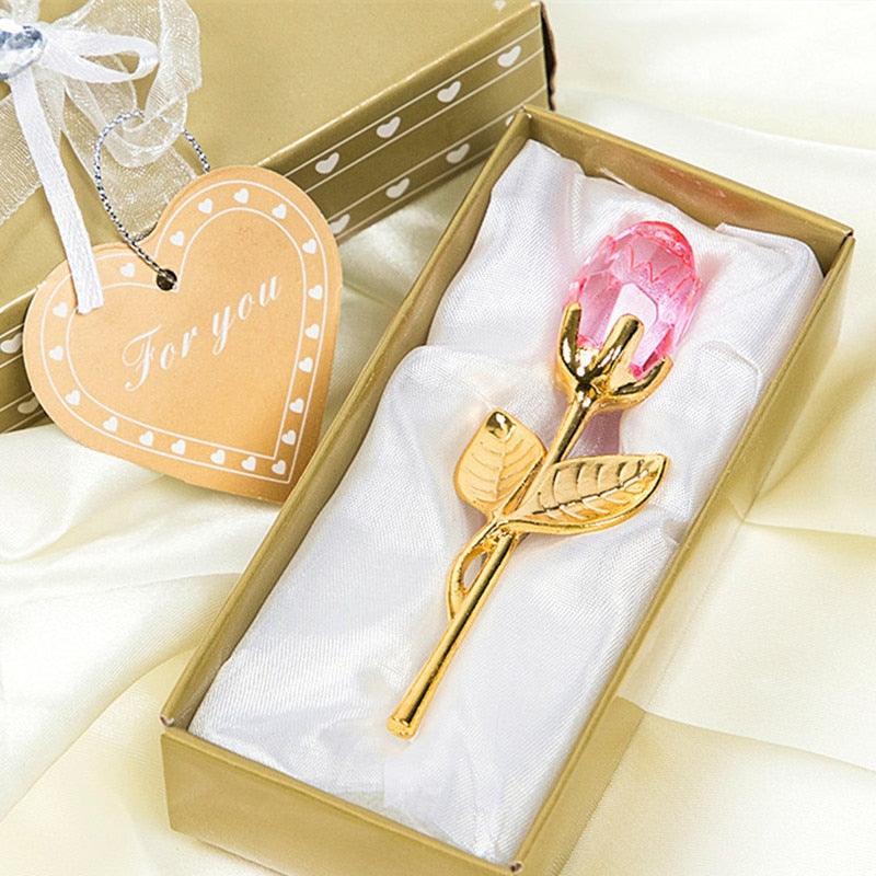 Valentines Day Gift Crystal Glass Rose pink gold-box