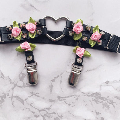 Pair Heaven's Rose Garter Harness black pinkrose One Size