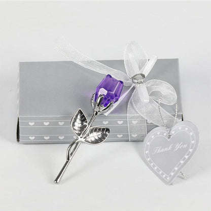 Valentines Day Gift Crystal Glass Rose purple silver-box