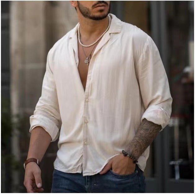 Trendy Men's Long-Sleeved Shirt (Colors) White