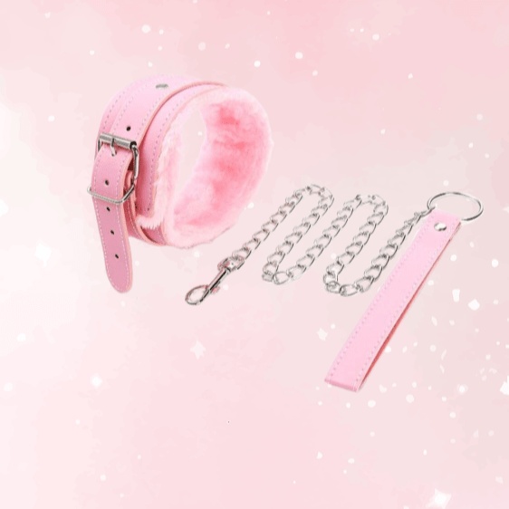 Pretty Pink Fluffy Collar + Leash Set