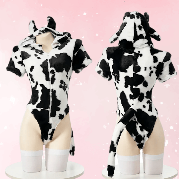 Soft Cow Plush Hoodie Bodysuit