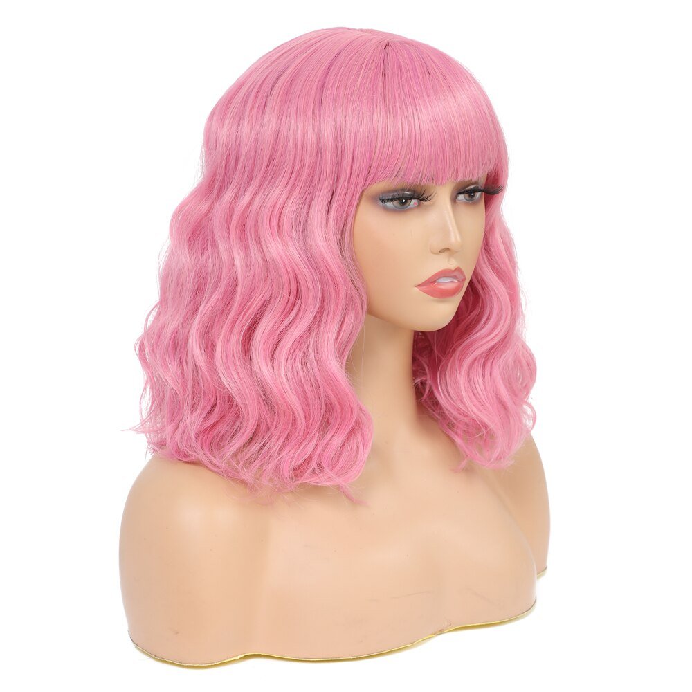 Lovely Rose Pink Wig With Bangs