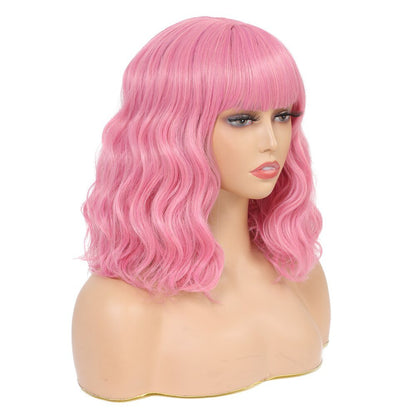 Lovely Rose Pink Wig With Bangs