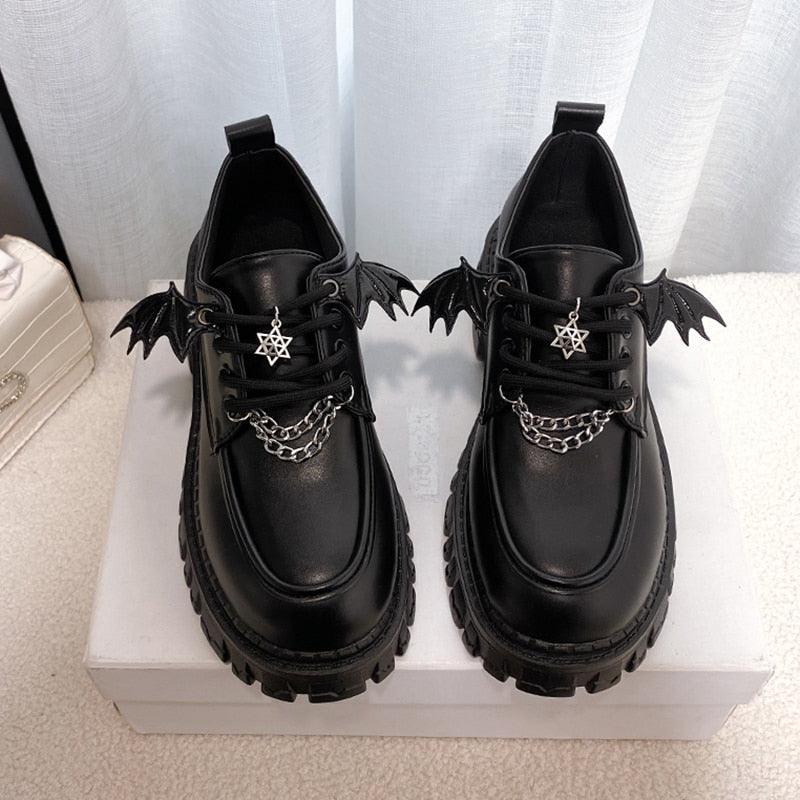 Metal Chain Platform Gothic Lolita Shoes Black Pu leather