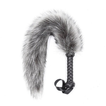 Leather Handle Fox Tail Fur Whip GRAY