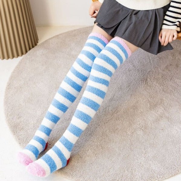 Soft Thick Fuzzy Thigh High Socks 4 One Size