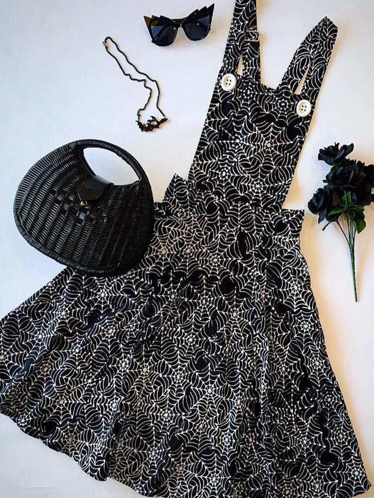 Spider Web Sling Cute Suspender Dress Black