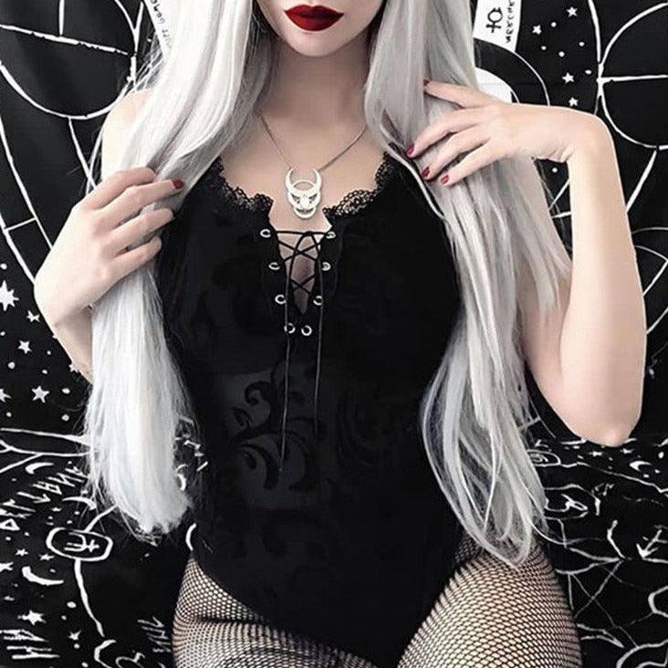 Sexy Gothic Black Lace Bodysuit