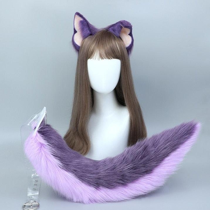 Purple Plush Wolf Ears and Tail Set ear and tail