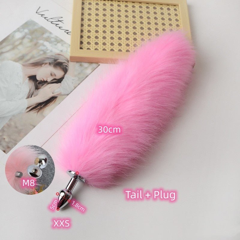 Lovely Long Pink Tail with Stainless Plug 30cm Tail Plug XXS