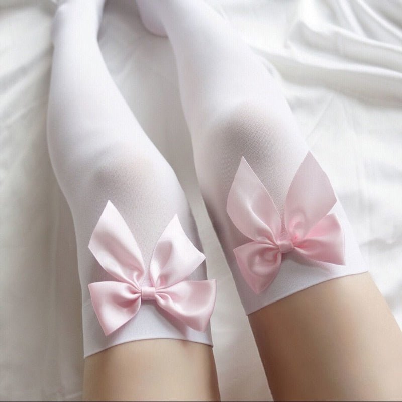 Sweet Over Knee Bow Stockings 1pair jw49 white One Size