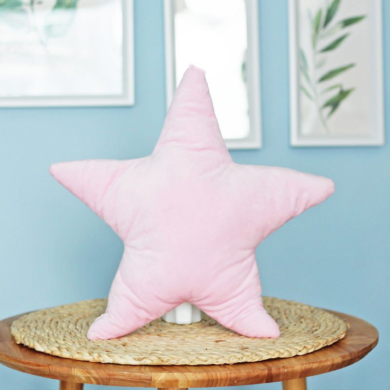 Stars Moon Shape Plush Pillow Pink 30x45cm