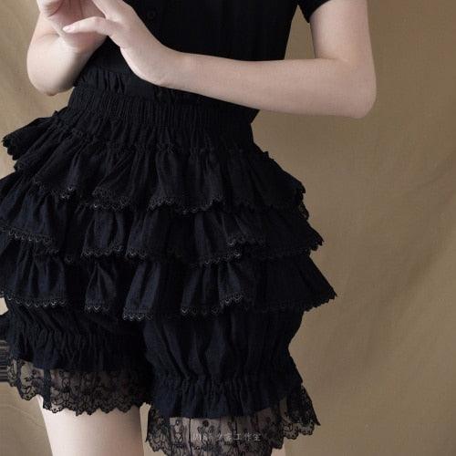 Victorian Gothic Lolita Shorts Lace Ruffles Black